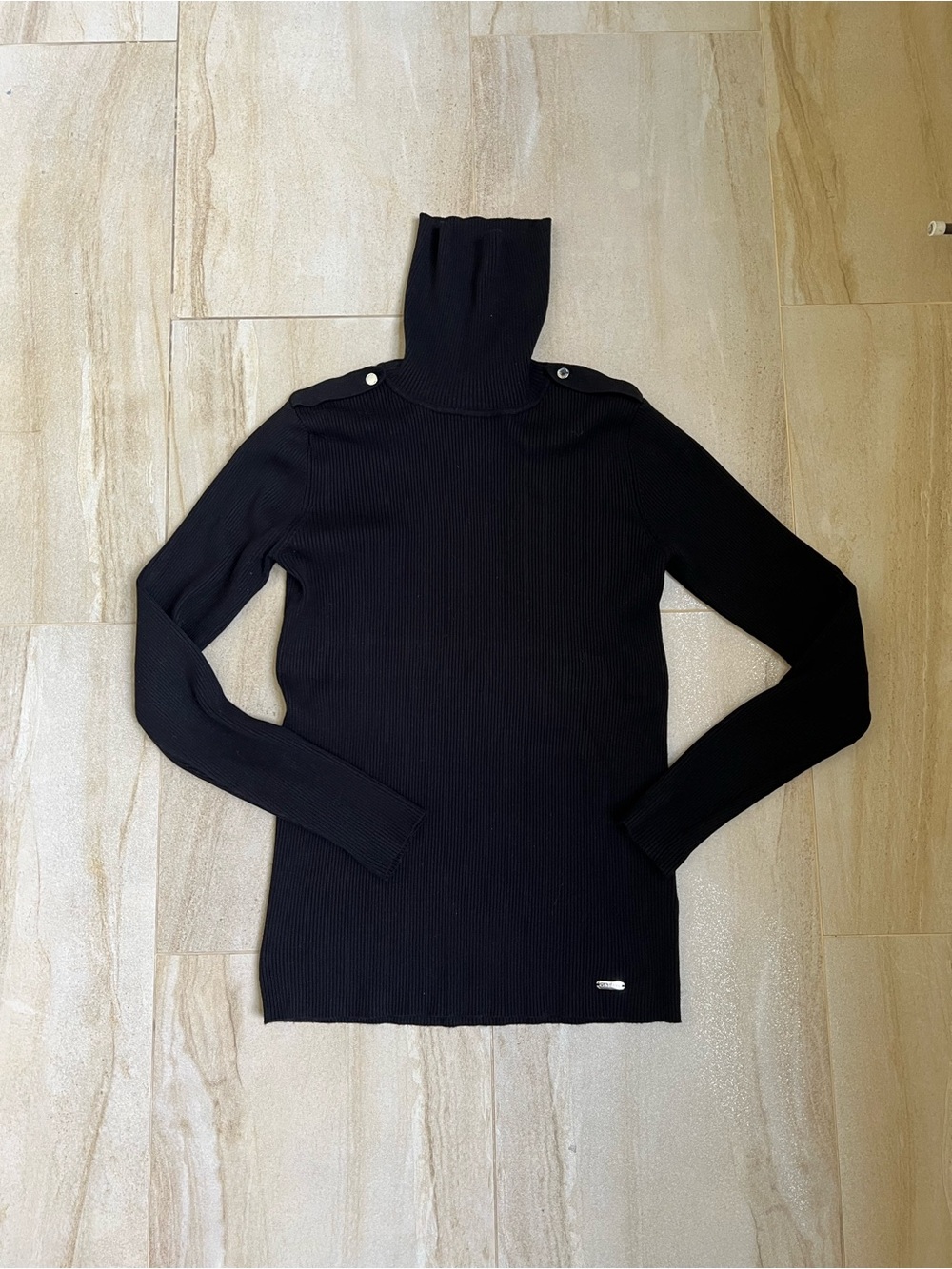 Calvin Klein Black Ribbed Turtleneck Top